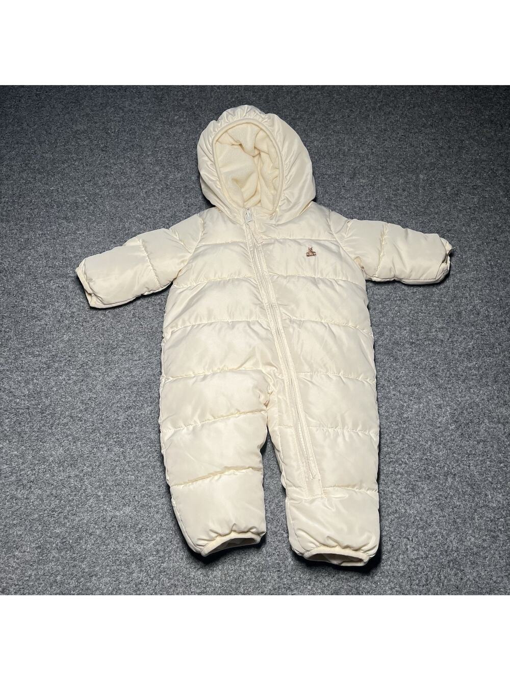 Baby Gap Puffer Snowsuit 0-3 Months Ivory Teddy Full Zip Fleece Lined Hooded